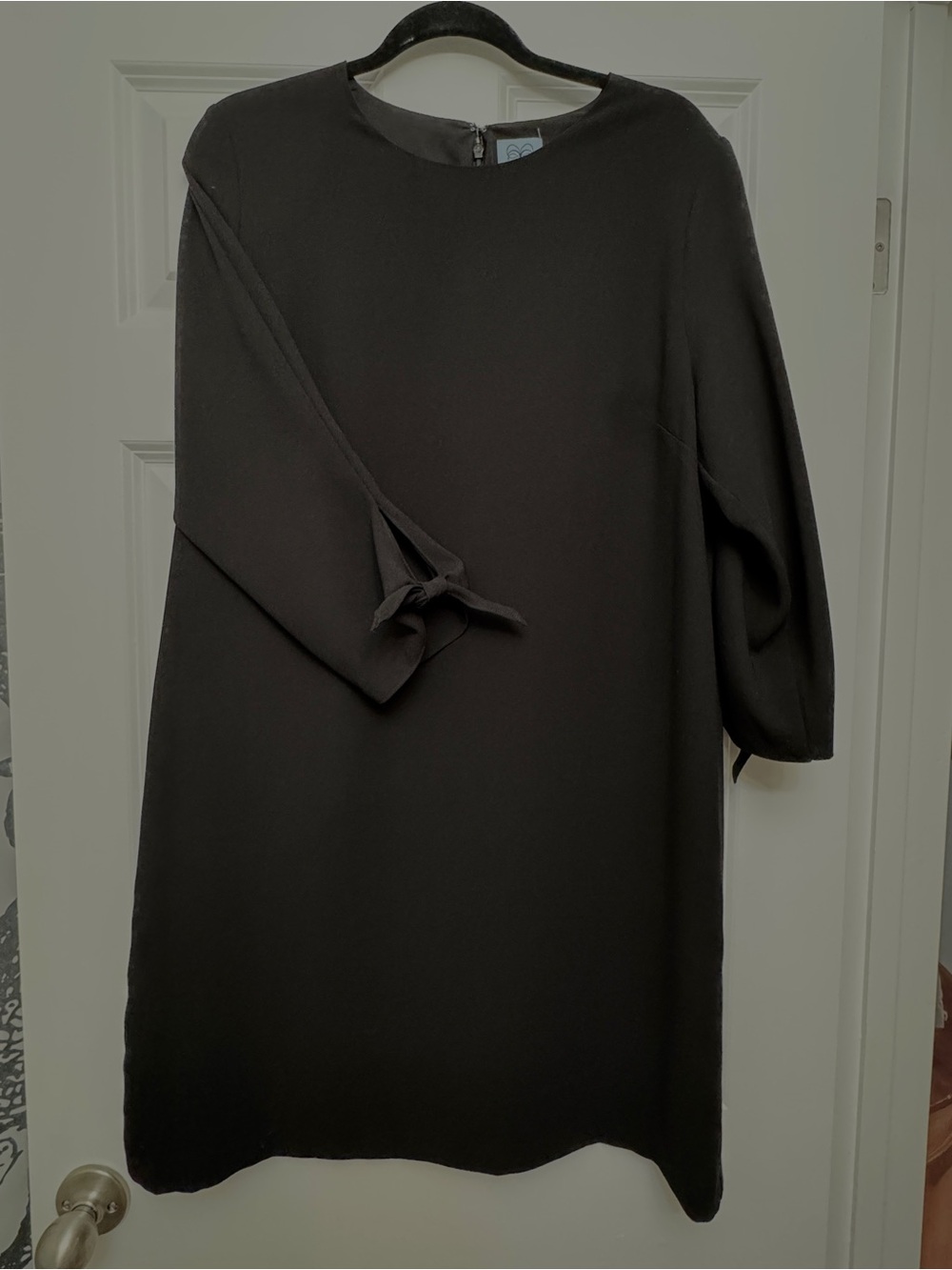 CeCe Black Long Sleeve Shift Dress with Sleeve Tie